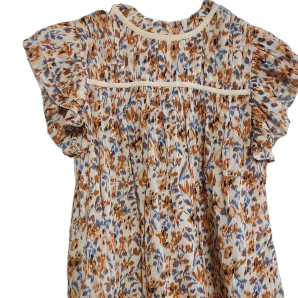 Ulla Johnson Floral Blouse - Cream, Blue, and Brown